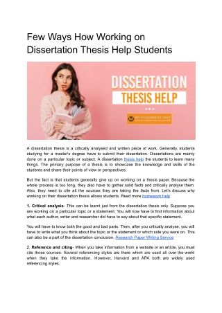 Few Ways How Working on Dissertation Thesis Help Students