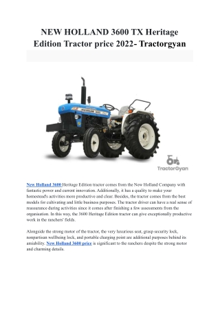 NEW HOLLAND 3600 TX Heritage Edition Tractor price 2022- Tractorgyan