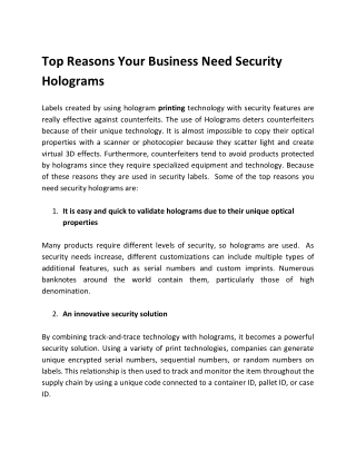 Top Reasons Your Business Need Security Holograms