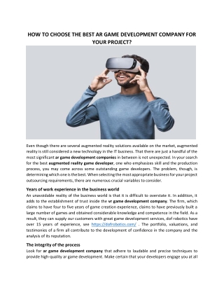 HOW TO CHOOSE THE BEST AR GAME DEVELOPMENT COMPANY FOR YOUR PROJECT
