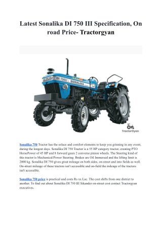 Latest Sonalika DI 750 III Specification, On road Price- Tractorgyan