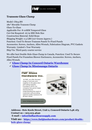 Glass Clamp In Concord Ontario Warehouse