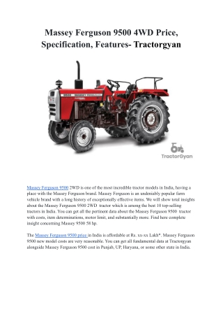 Massey Ferguson 9500 4WD Price, Specification, Features- Tractorgyan