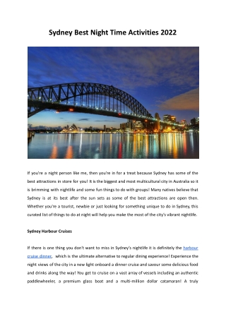 Sydney Best Night Time Activities 2022