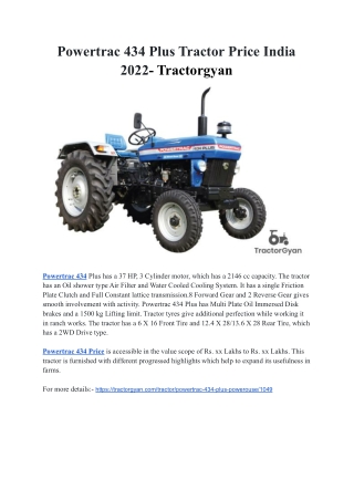 Powertrac 434 Plus Tractor Price India 2022- Tractorgyan