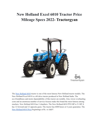 New Holland Excel 6010 Tractor Price Mileage Specs 2022- Tractorgyan