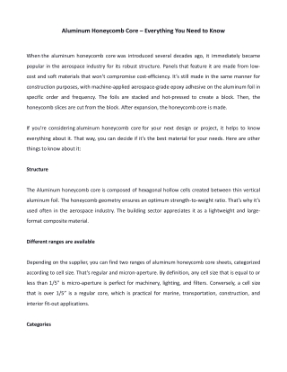 Aluminum Honeycomb Core – Everything You Need to Know