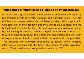 What kinds of Vitamins and Fluids do an IV Bag include