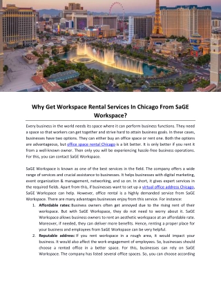 Why Get Workspace Rental Services In Chicago From SaGE Workspace