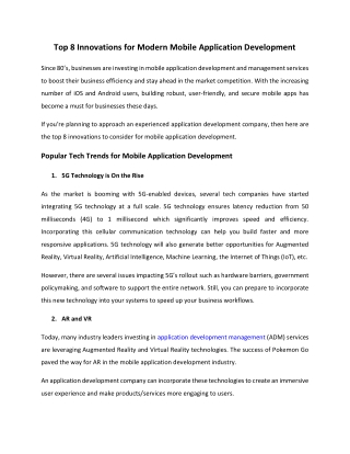 Top 8 Innovations for Modern Mobile Application Development