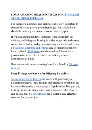 SOME AMAZING REASONS TO GO FOR STAINLESS STEEL PRESS FITTINGS