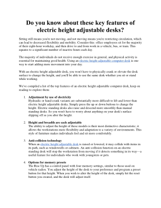 Do you know about these key features of electric height adjustable desks?