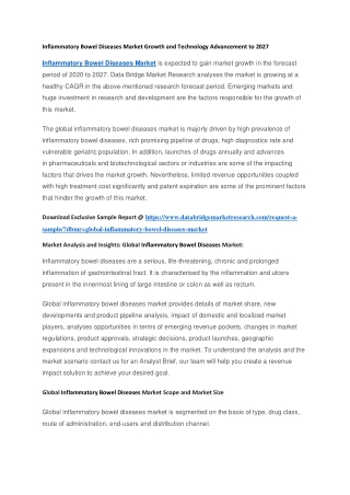 Inflammatory Bowel Diseases Market Growth and Technology Advancement to 2027