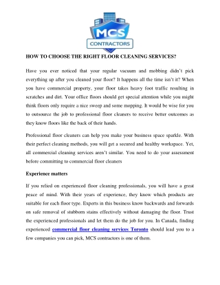 HOW TO CHOOSE THE RIGHT FLOOR CLEANING SERVICES?