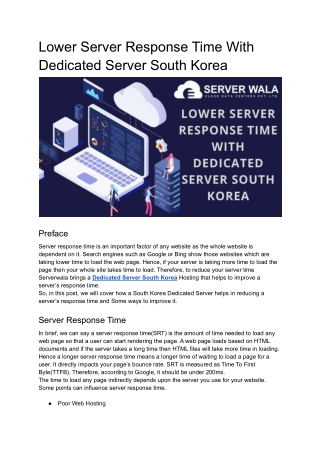 Lower Server Response Time With Dedicated Server South Korea