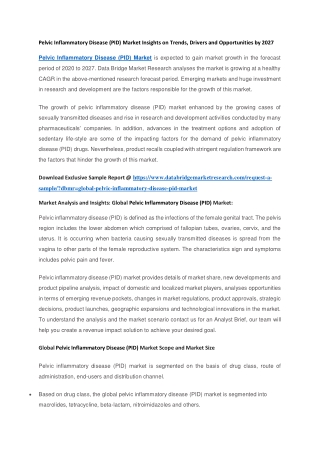 Pelvic Inflammatory Disease (PID) Market Insights on Trends, Drivers and Opportunities by 2027