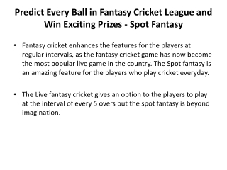 Predict Every Ball in Fantasy Cricket League and Win Exciting Prizes - Spot Fantasy