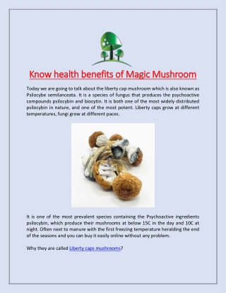Know health benefits of Magic Mushroom
