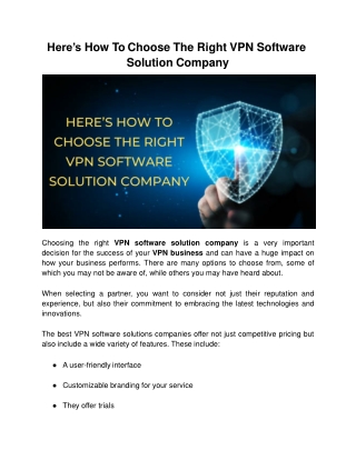 Here’s How To Choose The Right VPN Software Solution Company