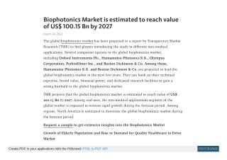 Biophotonics Market to reach US$ 100.15 Bn by 2027