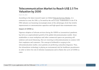 Telecommunication Market to Reach US$ 2.5 Trn Valuation by 2030