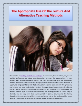The Appropriate Use Of The Lecture And Alternative Teaching Methods