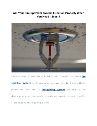 Will your fire sprinkler system function properly when you need it most