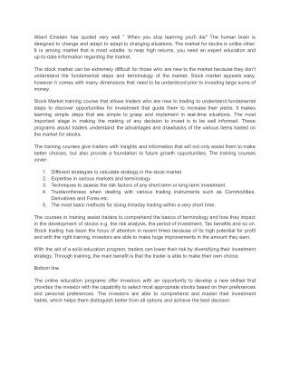 IMPORTANCE OF STOCK MARKET TRAINING COURSE