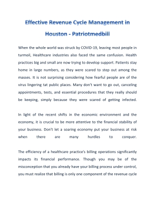Revenue Cycle Management in Houston