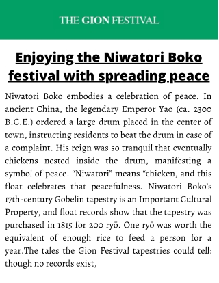 Enjoying the Niwatori Boko festival with spreading peace | Gionfestival.org