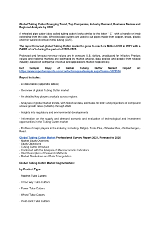 Global Tubing Cutter Emerging Trend