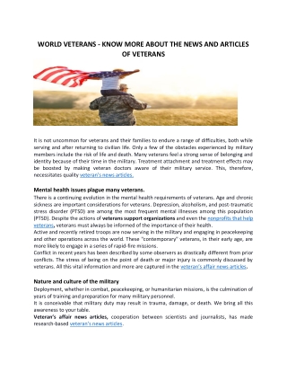 WORLD VETERANS - KNOW MORE ABOUT THE NEWS AND ARTICLES OF VETERANS