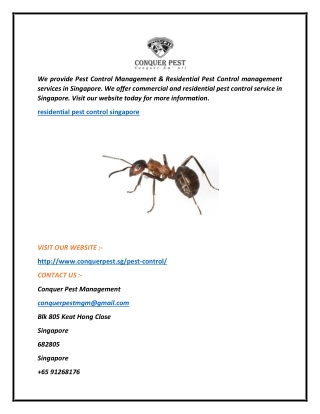 Residential Pest Control Singapore  Conquer Pest