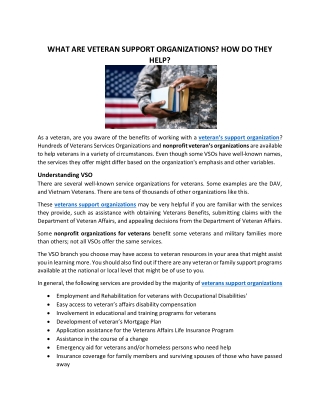 WHAT ARE VETERAN SUPPORT ORGANIZATIONS? HOW DO THEY HELP?