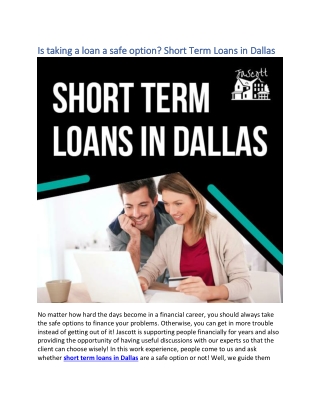 Is taking a loan a safe option? Short Term Loans in Dallas