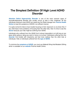 The Simplest Definition Of High Level ADHD Disorder