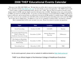 2008 THEF Educational Events Calendar