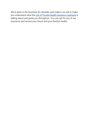 List of Private Health Insurance Australia