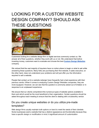 LOOKING FOR A CUSTOM WEBSITE  DESIGN COMPANY