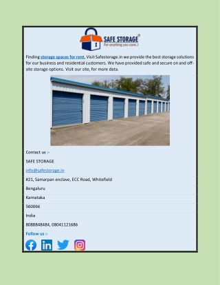 Storage Spaces for Rent | Safestorage.in