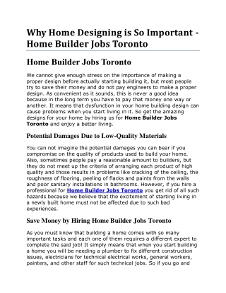 Providing you a reliable source for home builder jobs Toronto