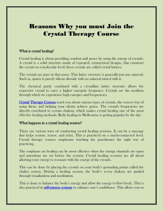 Reasons Why you must Join the Crystal Therapy Course