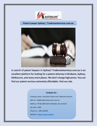 Patent Lawyer Sydney | Trademarkservices.com.au