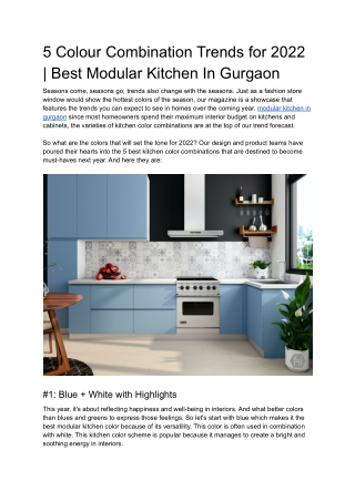 5 Colour Combination Trends for 2022 | Best Modular Kitchen In Gurgaon