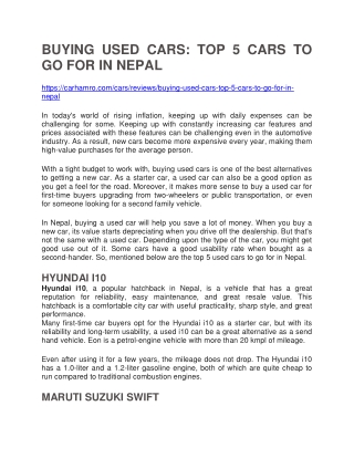 BUYING USED CARS TOP 5 CARS TO GO FOR IN NEPAL