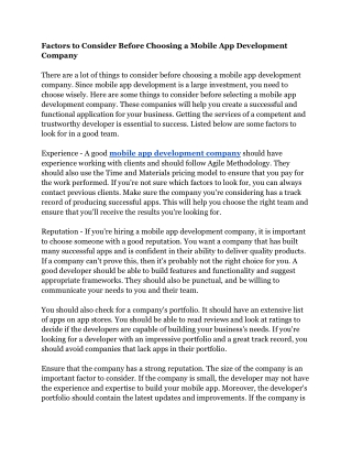 Factors to Consider Before Choosing a Mobile App Development Company