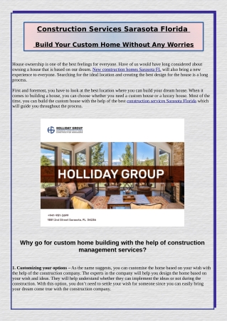 Construction Services Sarasota Florida – Build Your Custom Home Without Any Worries