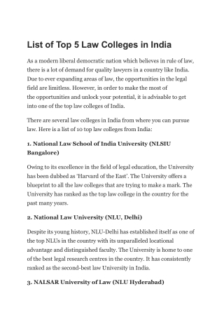 List of Top 5 Law Colleges in India