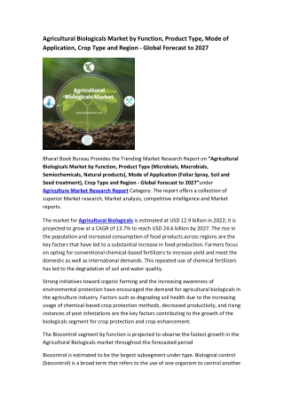 Global Agricultural Biologicals Market Research Report 2022-2027