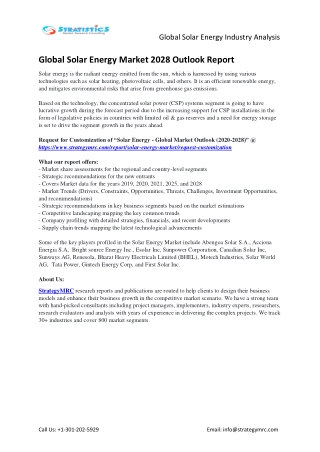 Global Solar Energy Industry Report Key Players Analysis